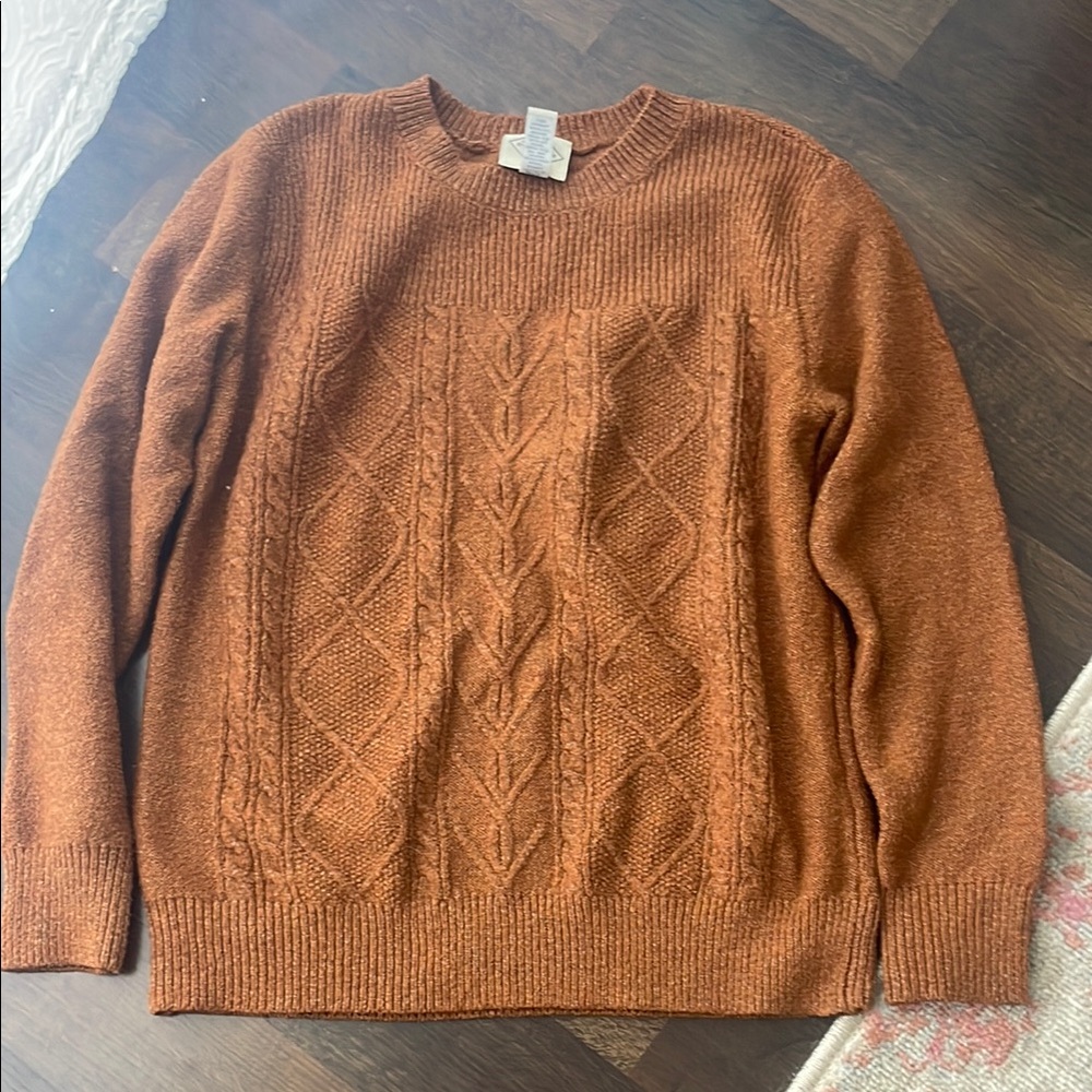 St. John's Bay Brown Crewneck Sweater with Cable Knit Design